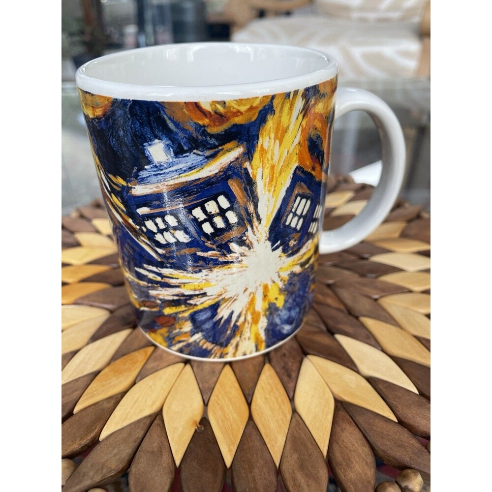 DR WHO COFFEE MUG VAN GOGH INSPIRED EXPLODING TARDIS TEA CUP 2009 BBC DOCTOR WHO